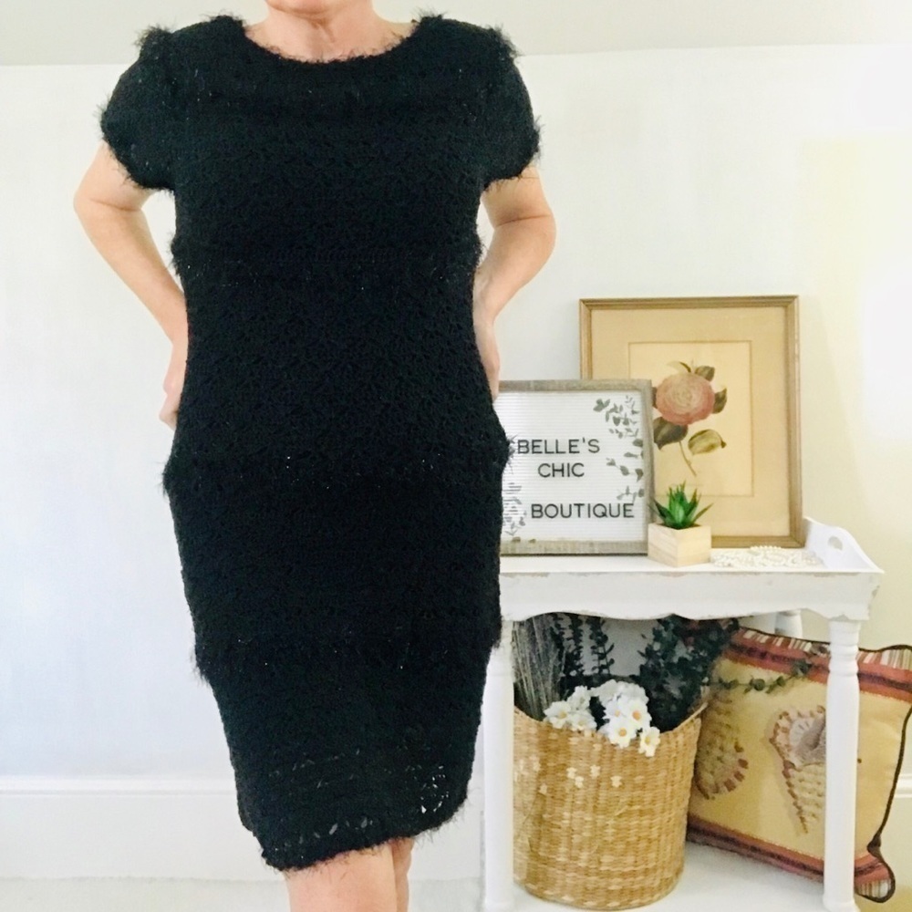 Topshop Black Metallic Knit Sweater Dress Sz 6